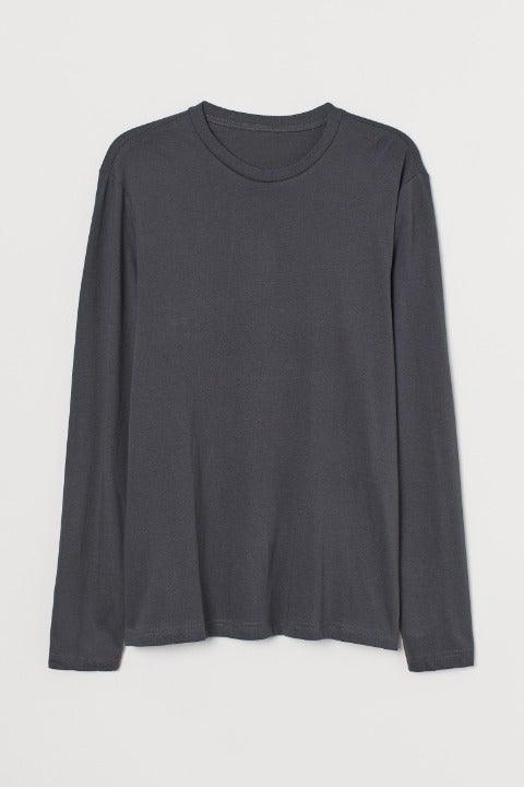 FULL SLEEVES ROUND NECK T-SHIRT - Charcoal Gray